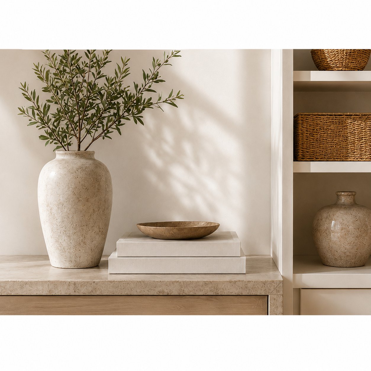 Styled vase and books on a console